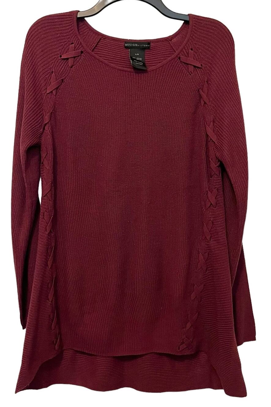 Design History Burgundy Sweater Criss Cross Detail Large
